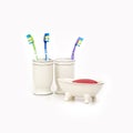 Toothbrushes and glycerin soap isolated on a white background