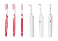 Toothbrushes modern electrical and mechanical set realistic vector dental hygiene device