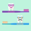 Toothbrushes and teeth in glasses. Protection of teeth.