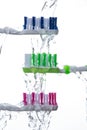 Toothbrushes under splashing water Royalty Free Stock Photo