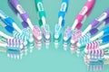 Toothbrushes in water drops Royalty Free Stock Photo