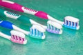 Toothbrushes in water drops Royalty Free Stock Photo