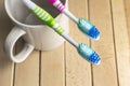 Toothbrushes in the white cup