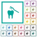 Toothbrushing flat color icons with quadrant frames