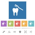 Toothbrushing flat white icons in square backgrounds