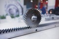 Spur gear rack and pinion. Toothed gear on a toothed shaft Royalty Free Stock Photo