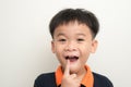 Toothless smiling boy showing his lost tooth milk Royalty Free Stock Photo