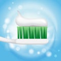 Toothpaste ads, toothpaste on toothbrush on the background in 3d illustration