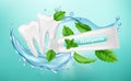 Toothpaste background. Dental poster design. Mint herbal toothpaste, white clean teeth vector banner