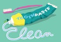 Toothpaste and brush with clean word Royalty Free Stock Photo