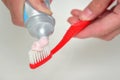 Toothpaste and brush closeup, dental care concept