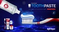 Toothpaste, brush, dental floss and tooth banner