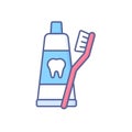 Toothpaste and brush - modern colored line design style icon