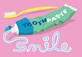 Toothpaste and brush with smile word Royalty Free Stock Photo