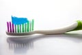 Toothpaste on a toothbrush close-up on a white light background Royalty Free Stock Photo