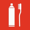 The toothpaste and toothbrush icon. Bathroom, dental, dentist symbol. Flat