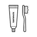 Toothpaste and toothbrush. Teeth brushing, hygiene and dental health concept. Doodle sketch style. Vector illustration. Royalty Free Stock Photo