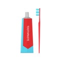 Toothpaste tube and toothbrush on white background vector illustration