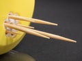 Toothpicks close up. Macro . Sharpened wooden sticks. Royalty Free Stock Photo