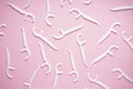 Toothpicks on a pink background, flat lay composition Royalty Free Stock Photo