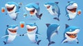 The toothy predator is an isolated modern image of a cute shark cartoon character, funny fish mascot, underwater animal Royalty Free Stock Photo