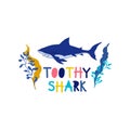 Toothy Shark and Lettering as Kids Fabric Print Vector Illustration