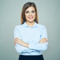 Toothy smiling Business woman crossed arms isolated portrait Royalty Free Stock Photo