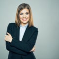 Toothy smiling Business woman crossed arms isolated portrait. Royalty Free Stock Photo