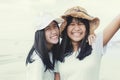 Toothy smiling face of two asian teenager happiness emotion Royalty Free Stock Photo