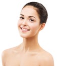 Toothy Smiling Woman Face, Natural Beauty Makeup and Skin Care, Happy Brunette Girl on White Royalty Free Stock Photo