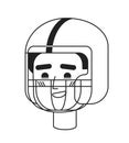 Toothy smiling young man wearing american football helmet monochrome flat linear character head