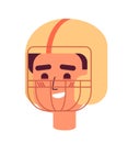 Toothy smiling young man wearing american football helmet semi flat vector character head