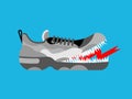 Toothy Sneaker monster. Sneakers with teeth.  Angry hungry Sports shoes vector illustration Royalty Free Stock Photo