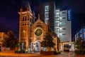 Toowoomba, Queensland, Australia - Quest hotel built above the converted church building at night
