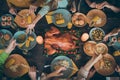 Top above high angle view of served table nice sweet friendly family having lunch luncheon brunch homemade fresh Royalty Free Stock Photo