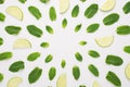 Top above overhead view photo of mint leaves and lime slices lying in circles isolated on white background Royalty Free Stock Photo