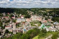 Top aerial city landscape close up view. Kremenets, Ukraine. Old