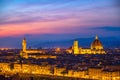 Top aerial panoramic evening view of Florence city with Duomo Cattedrale di Santa Maria del Fiore cathedral Royalty Free Stock Photo