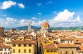 Top aerial panoramic view of Florence city with Duomo Cattedrale di Santa Maria del Fiore cathedral Royalty Free Stock Photo