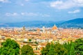 Top aerial panoramic view of Florence city with Duomo Cattedrale di Santa Maria del Fiore cathedral Royalty Free Stock Photo