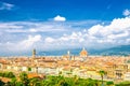 Top aerial panoramic view of Florence city with Duomo Cattedrale di Santa Maria del Fiore cathedral Royalty Free Stock Photo