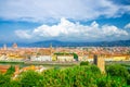 Top aerial panoramic view of Florence city with Duomo Santa Maria del Fiore cathedral Royalty Free Stock Photo