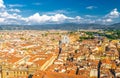 Top aerial panoramic view of Florence city historical centre, Basilica di Santa Croce di Firenze Royalty Free Stock Photo