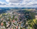 Top aerial panoramic view of Lowicz old town historical city centre with Rynek Market Square  Old Town Hall  New City Hall Royalty Free Stock Photo