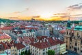 Top aerial panoramic view of Prague Old Town historical city centre with red tiled roof buildings and Prague Castle Royalty Free Stock Photo