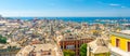 Top aerial scenic panoramic view from above of old historical centre quarter districts, panorama of european city Genoa Genova
