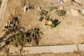 Top aerial view of big wheel loader excavator bulldozer work on a building project f Royalty Free Stock Photo