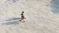 Top aerial view blur people walk on across pedestrian concrete Royalty Free Stock Photo