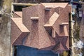 Top aerial view of building complex shingle roof construction. Abstract background Royalty Free Stock Photo