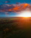 Top aerial view of green fields and meadows Royalty Free Stock Photo